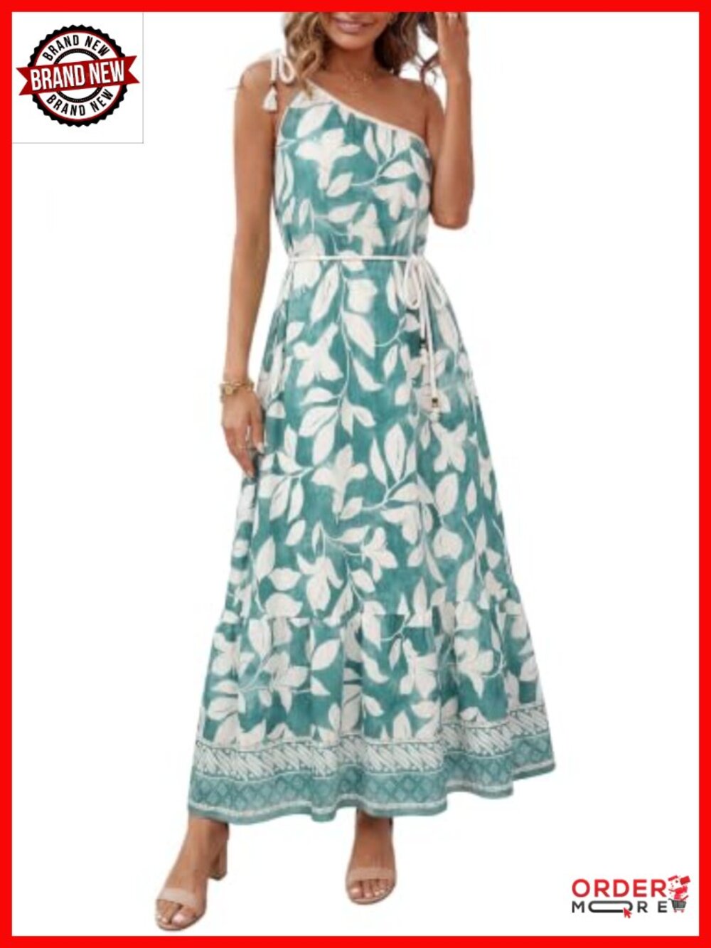 One Shoulder Maxi Dress Boho Casual Flowy Sleeveless Sundress Beach Vacation